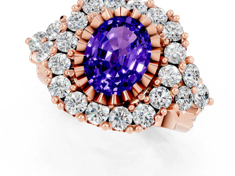 Rose gold Oval Cut Tanzanite Halo Ring with Pavé Band and Four-Prong Setting_13