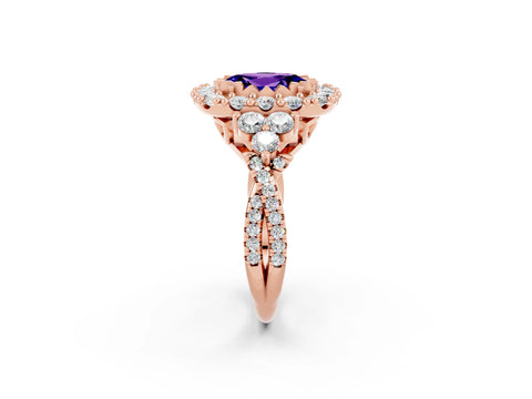 Rose gold Oval Cut Tanzanite Halo Ring with Pavé Band and Four-Prong Setting_14