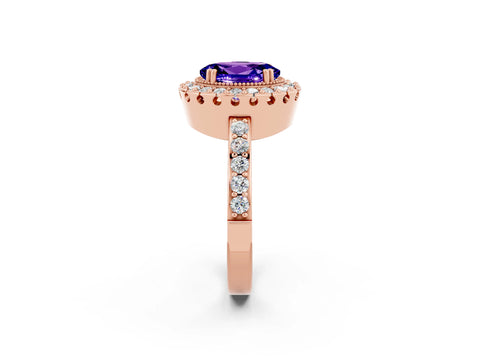 Rose gold Oval Cut Tanzanite Halo Ring with Pavé Band and Prong Setting_2