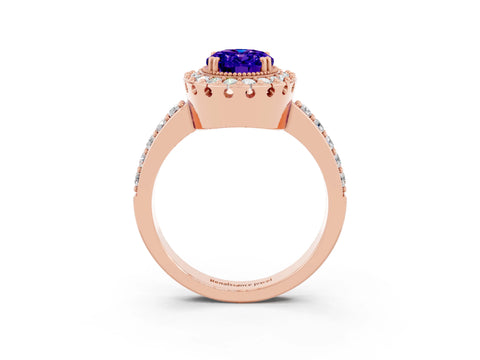 Rose gold Oval Cut Tanzanite Halo Ring with Pavé Band and Prong Setting_3