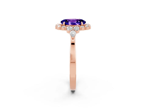 Rose gold Oval Cut Tanzanite Halo Ring with Pear Side Stones and Prong Setting_14