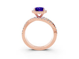 Rose gold Oval Cut Tanzanite Halo Ring with Round Split Shank and Prong Setting_51