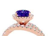 Rose gold Oval Cut Tanzanite Halo Ring with Round Split Shank and Prong Setting_52
