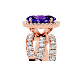 Rose gold Oval Cut Tanzanite Halo Ring with Round Split Shank and Prong Setting_53