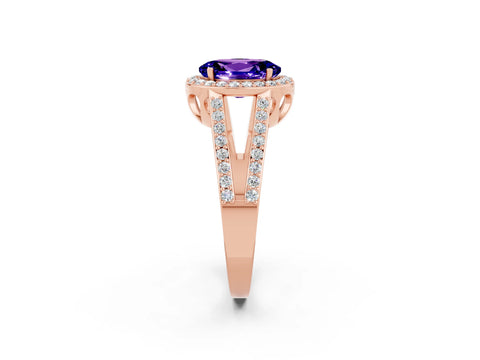 Rose gold Oval Cut Tanzanite Halo Ring with Split Shank U-Prong Band and Four-Prong Setting_2