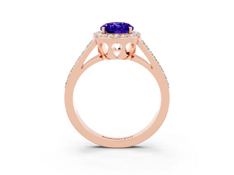 Rose gold Oval Cut Tanzanite Halo Ring with Split Shank U-Prong Band and Four-Prong Setting_3