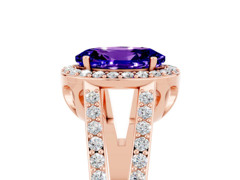 Rose gold Oval Cut Tanzanite Halo Ring with Split Shank U-Prong Band and Four-Prong Setting_5