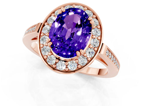 Rose gold Oval Cut Tanzanite Halo Ring with Split Shank and Four-Prong Setting_1