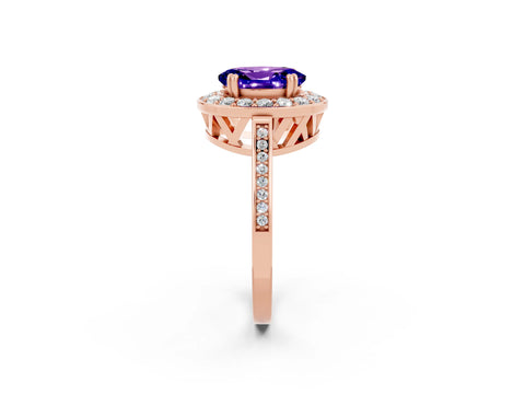 Rose gold Oval Cut Tanzanite Halo Ring with Split Shank and Four-Prong Setting_2