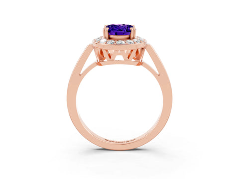 Rose gold Oval Cut Tanzanite Halo Ring with Split Shank and Four-Prong Setting_3