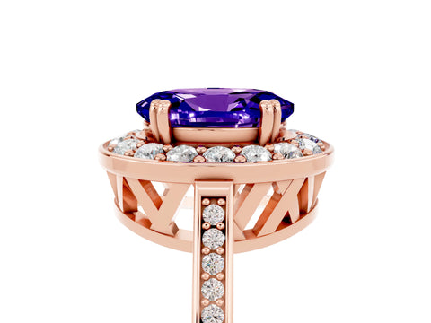Rose gold Oval Cut Tanzanite Halo Ring with Split Shank and Four-Prong Setting_5