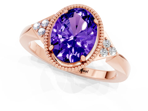 Rose gold Oval Cut Tanzanite Halo Ring with Tapered Band and Four-Prong Setting_1
