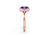 Rose gold Oval Cut Tanzanite Halo Ring with Tapered Band and Four-Prong Setting_2