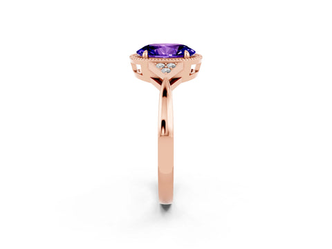 Rose gold Oval Cut Tanzanite Halo Ring with Tapered Band and Four-Prong Setting_2