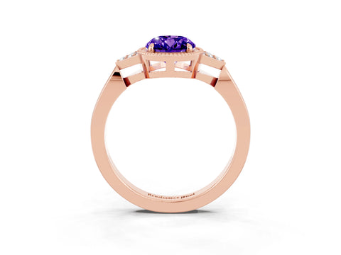 Rose gold Oval Cut Tanzanite Halo Ring with Tapered Band and Four-Prong Setting_3