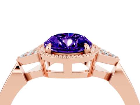 Rose gold Oval Cut Tanzanite Halo Ring with Tapered Band and Four-Prong Setting_4