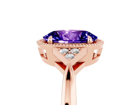 Rose gold Oval Cut Tanzanite Halo Ring with Tapered Band and Four-Prong Setting_5