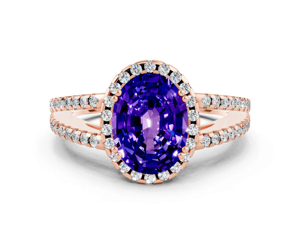 Rose gold Oval Cut Tanzanite Halo Split Shank Engagement Ring