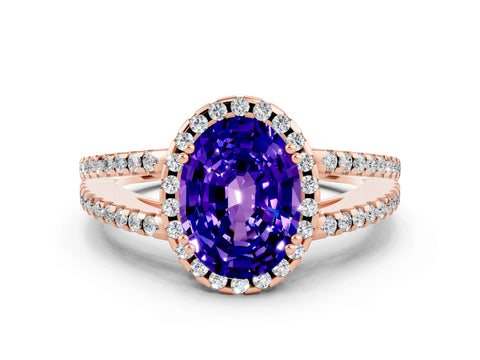 Rose gold Oval Cut Tanzanite Halo Split Shank Engagement Ring_12