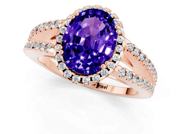Rose gold Oval Cut Tanzanite Halo Split Shank Engagement Ring