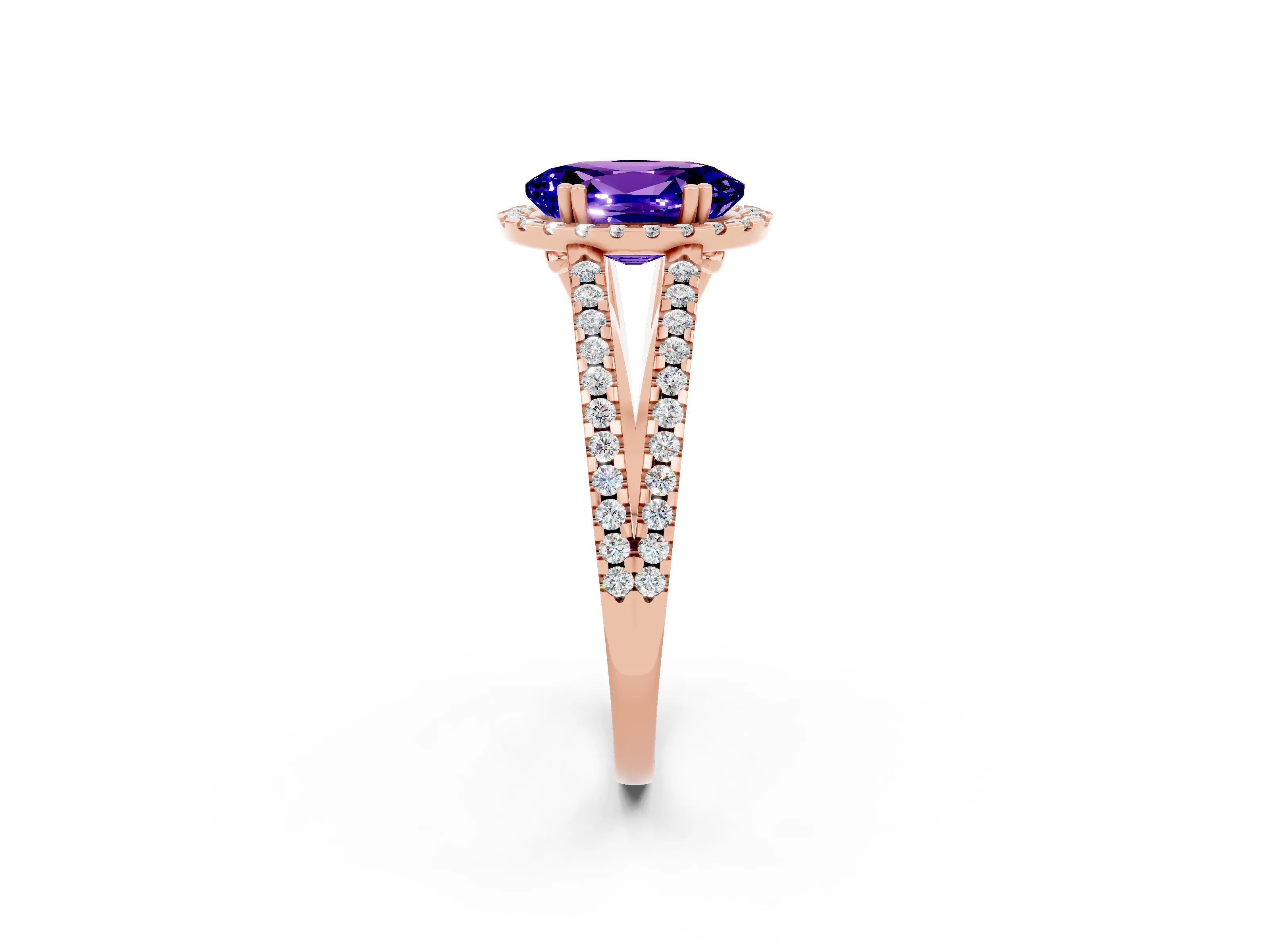 Rose gold Oval Cut Tanzanite Halo Split Shank Engagement Ring_14