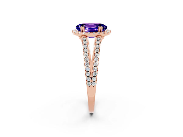 Rose gold Oval Cut Tanzanite Halo Split Shank Engagement Ring