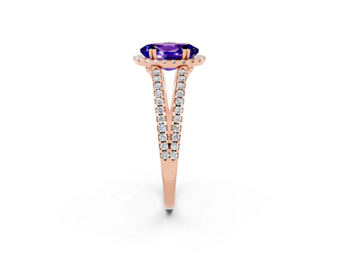 Rose gold Oval Cut Tanzanite Halo Split Shank Engagement Ring_14