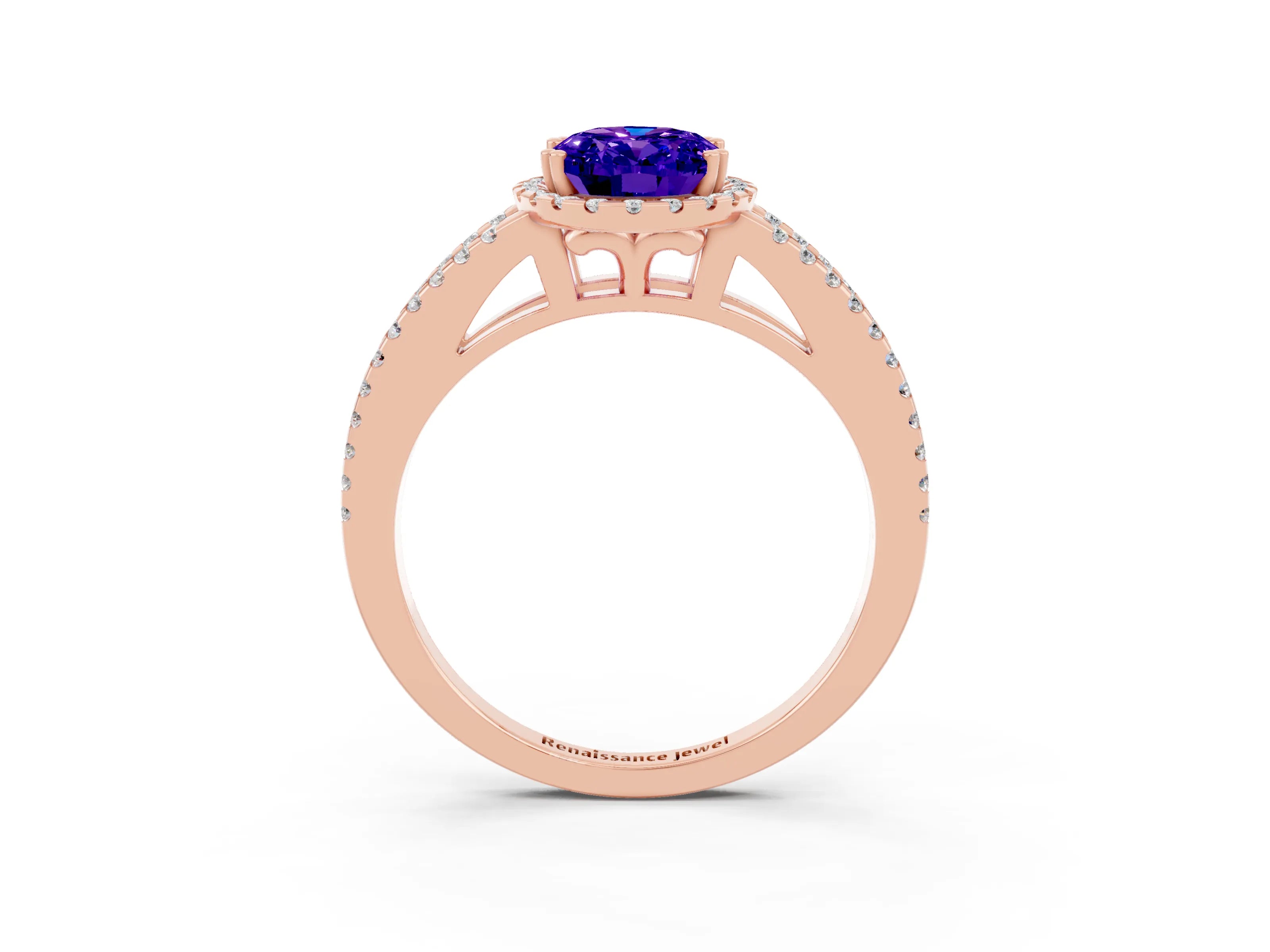 Rose gold Oval Cut Tanzanite Halo Split Shank Engagement Ring_15