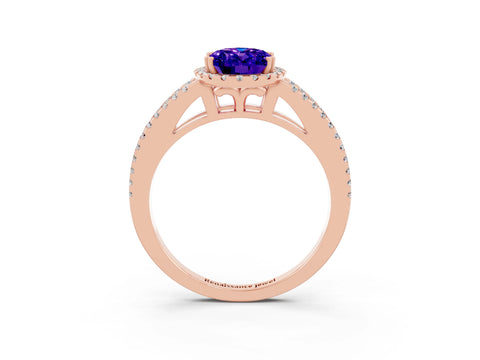 Rose gold Oval Cut Tanzanite Halo Split Shank Engagement Ring_15