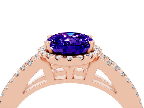 Rose gold Oval Cut Tanzanite Halo Split Shank Engagement Ring_16
