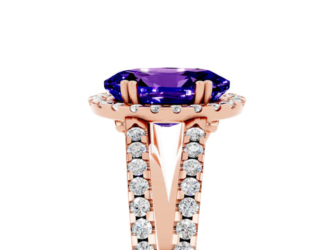 Rose gold Oval Cut Tanzanite Halo Split Shank Engagement Ring_17