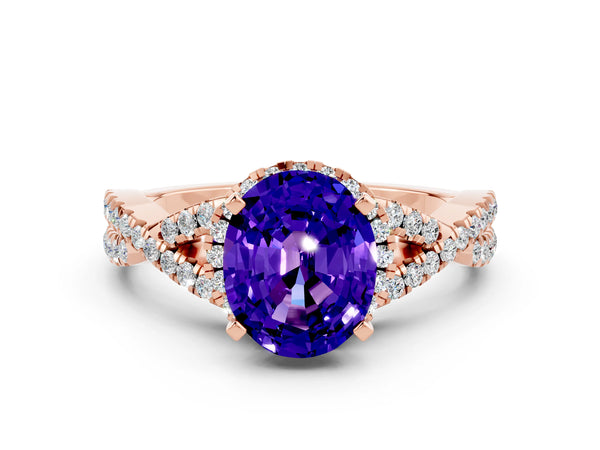 Rose gold Oval Cut Tanzanite  Halo Twist Band Solitaire Prong Setting Ring
