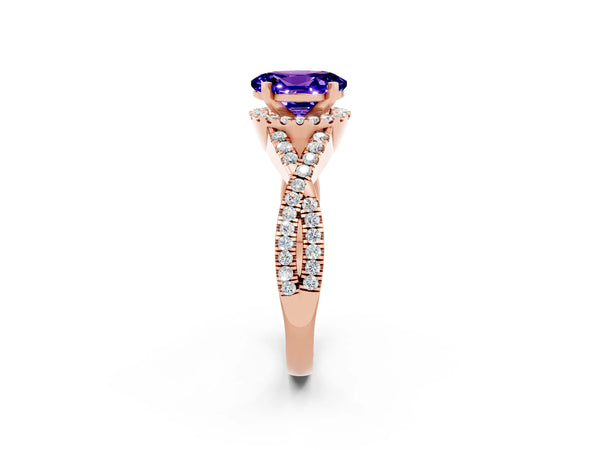 Rose gold Oval Cut Tanzanite  Halo Twist Band Solitaire Prong Setting Ring