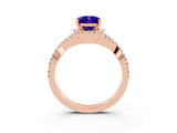 Rose gold Oval Cut Tanzanite Halo Twist Band Solitaire Prong Setting Ring_3