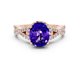 Rose gold Oval Cut Tanzanite  Halo Twist Band Solitaire Prong Setting Ring_36