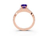 Rose gold Oval Cut Tanzanite  Halo Twist Band Solitaire Prong Setting Ring_39