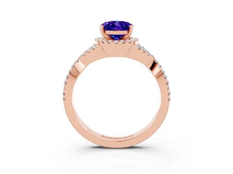 Rose gold Oval Cut Tanzanite Halo Twist Band Solitaire Prong Setting Ring_3