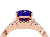 Rose gold Oval Cut Tanzanite  Halo Twist Band Solitaire Prong Setting Ring_40