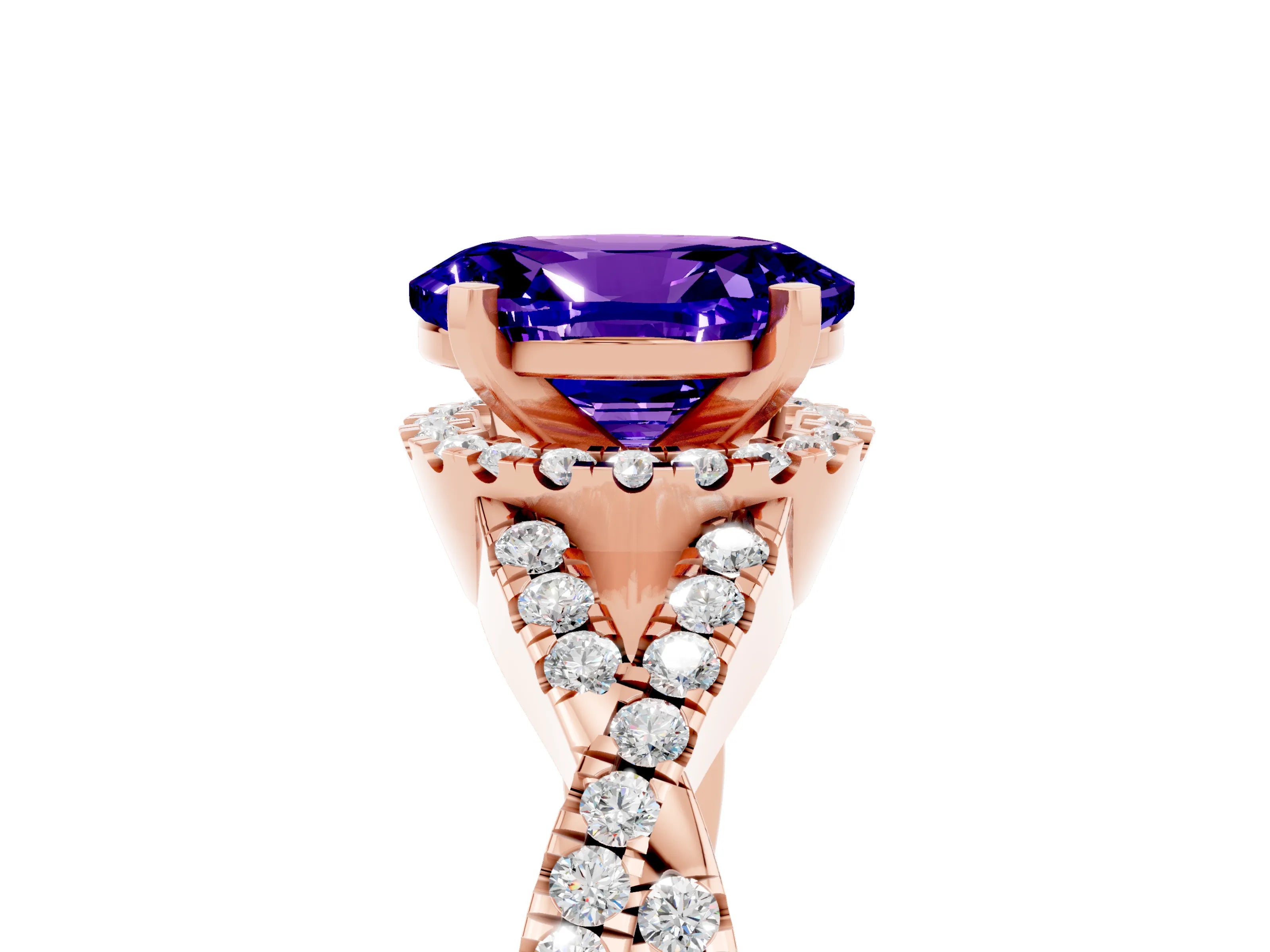 Rose gold Oval Cut Tanzanite Halo Twist Band Solitaire Prong Setting Ring_5