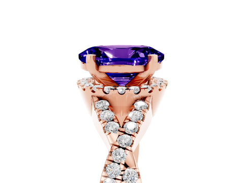 Rose gold Oval Cut Tanzanite Halo Twist Band Solitaire Prong Setting Ring_5