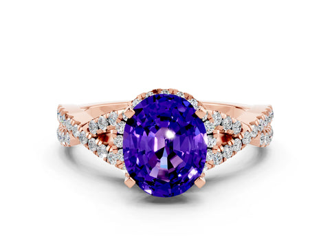 Rose gold Oval Cut Tanzanite Halo Twist Band Solitaire Prong Setting Ring