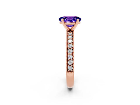 Rose gold Oval Cut Tanzanite Milgrain Pavé Engagement Ring with Four-Prong Setting_14