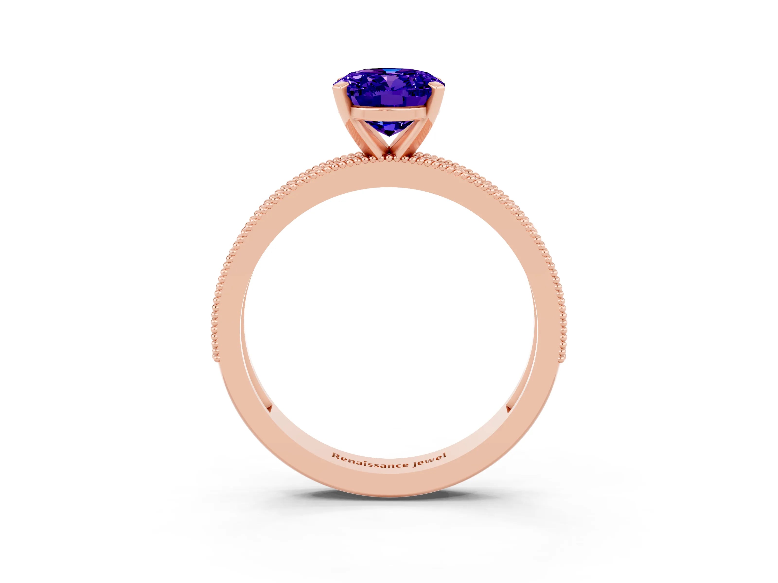Rose gold Oval Cut Tanzanite Milgrain Pavé Engagement Ring with Four-Prong Setting_15