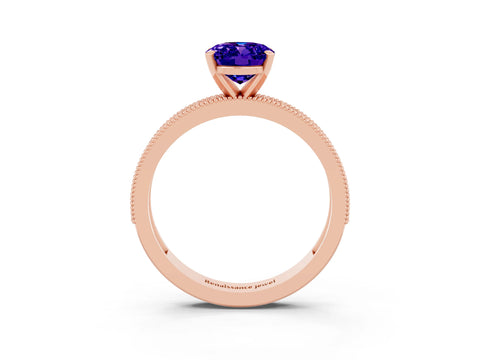 Rose gold Oval Cut Tanzanite Milgrain Pavé Engagement Ring with Four-Prong Setting_15