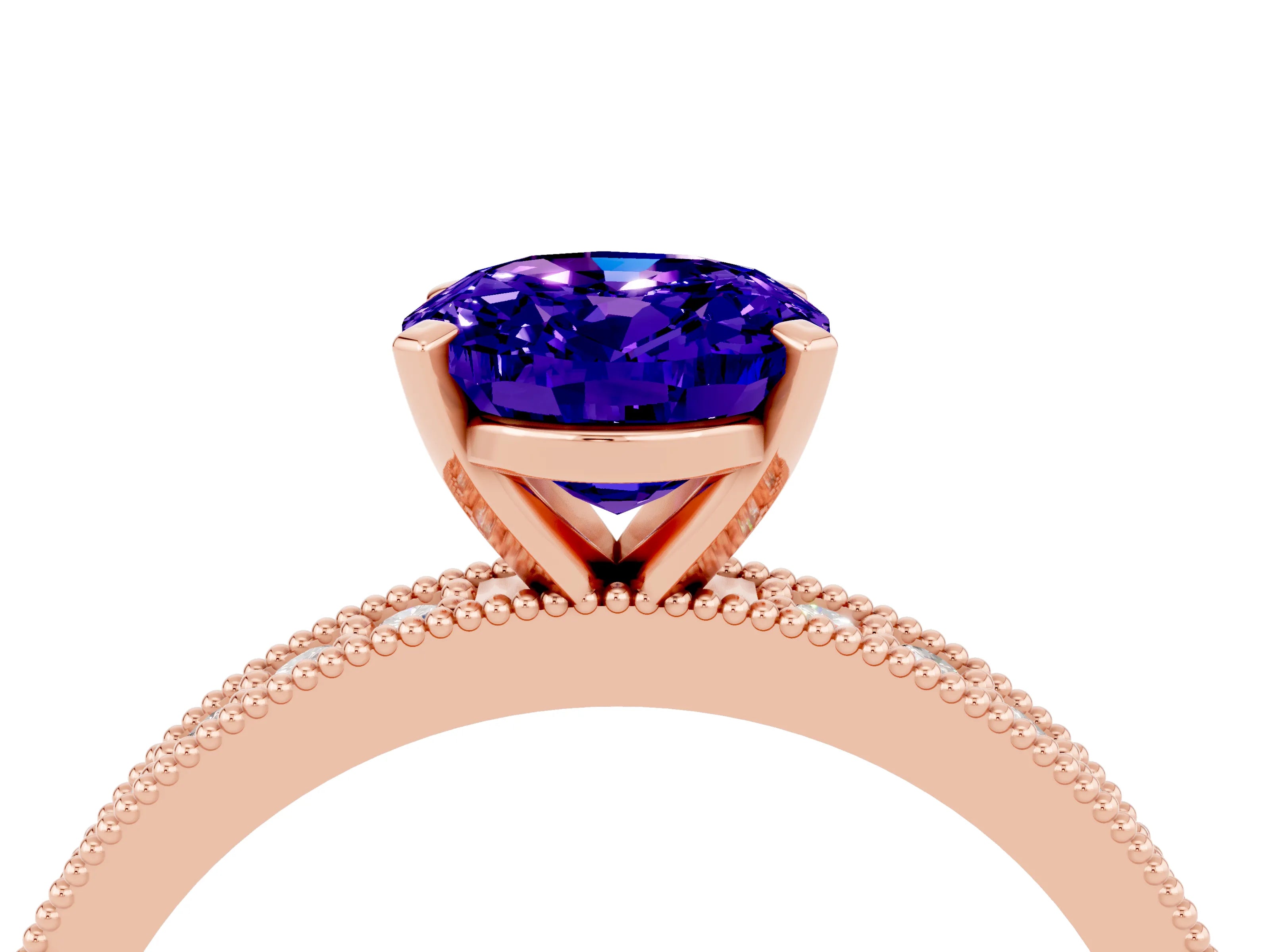 Rose gold Oval Cut Tanzanite Milgrain Pavé Engagement Ring with Four-Prong Setting_16
