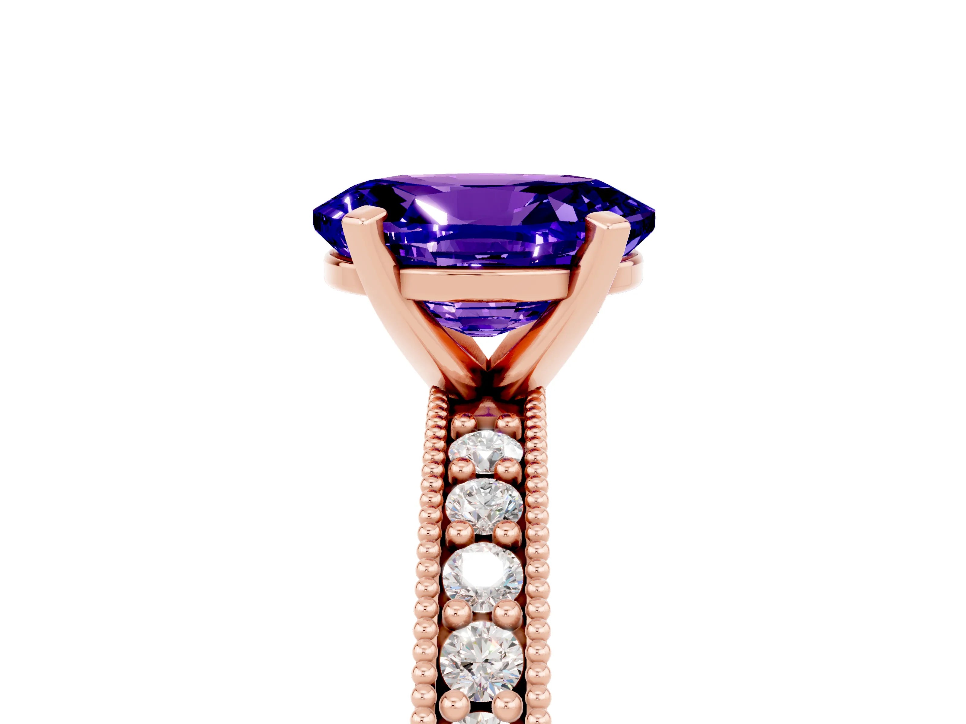 Rose gold Oval Cut Tanzanite Milgrain Pavé Engagement Ring with Four-Prong Setting_17