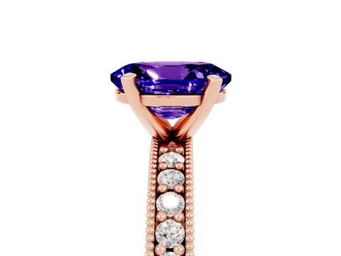 Rose gold Oval Cut Tanzanite Milgrain Pavé Engagement Ring with Four-Prong Setting_17