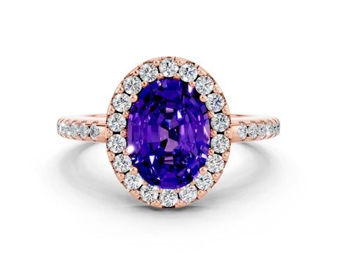 Rose gold Oval Cut Tanzanite Pavé Halo Ring with Four-Prong Setting_12