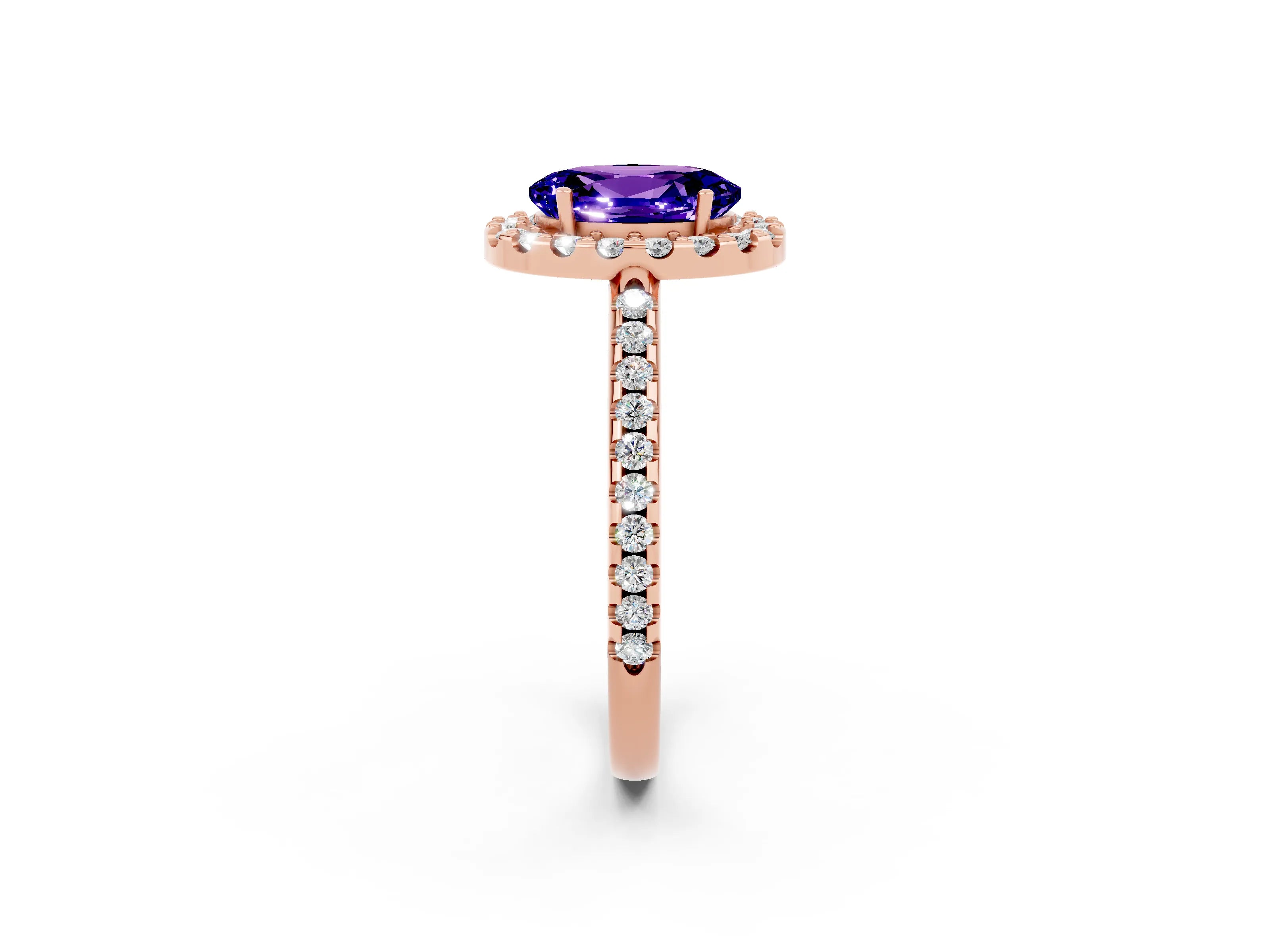 Rose gold Oval Cut Tanzanite Pavé Halo Ring with Four-Prong Setting_14