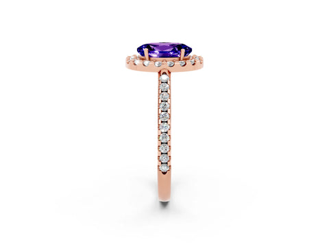 Rose gold Oval Cut Tanzanite Pavé Halo Ring with Four-Prong Setting_14